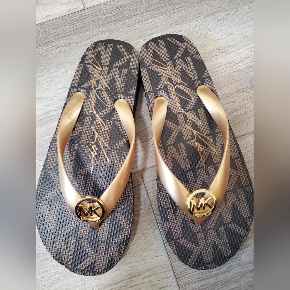 Michael Kors Gold and Brown Sandals
